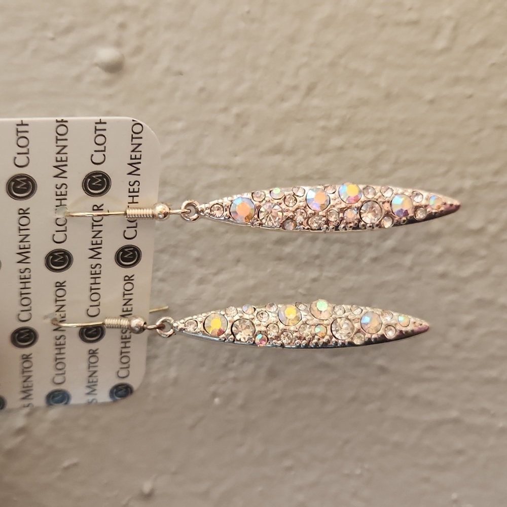 Earrings Dangle Drop Silver Tone Bling - image 1